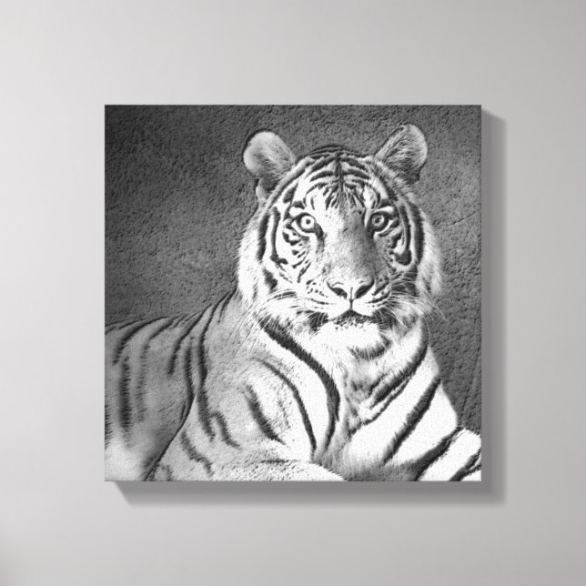 Lienzo Tigre siberiano en blanco y negro - tela (Anverso)