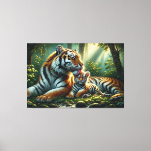 Lienzo Tigres licitantes en pintura natural