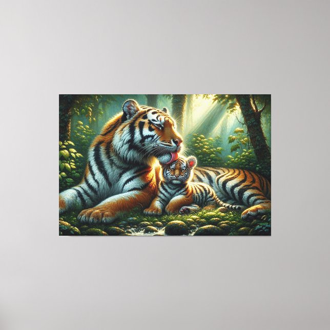 Lienzo Tigres licitantes en pintura natural (Anverso)