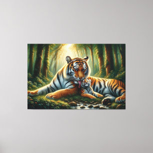 Lienzo Tigres licitantes en pintura natural