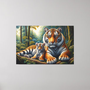 Lienzo Tigres licitantes en pintura natural