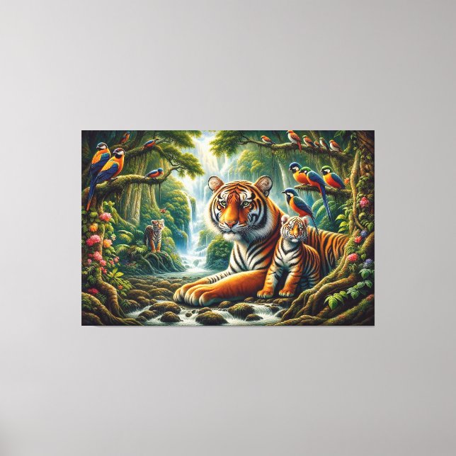 Lienzo Tigres licitantes en pintura natural (Anverso)