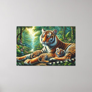 Lienzo Tigres licitantes en pintura natural