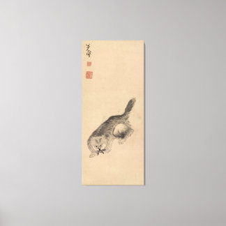 Lienzo Tinta china y lave pintando gato y mariposa