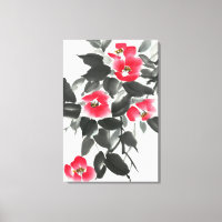 Tinta de color rojo camellia sumie y pintura acuar