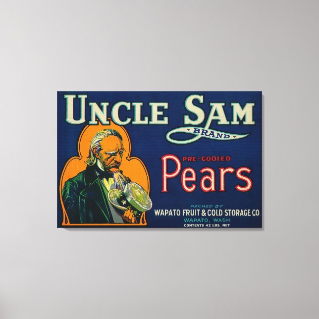 Lienzo Tío Sam Pear Crate LabelWapato, WA (Anverso)