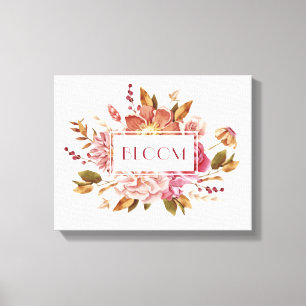 Lienzo Tipografía Bloom Ramo Floral Rosa Elegante