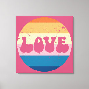 Lienzo Tipografía De Amor Retro En Fondo Vintage Sunset