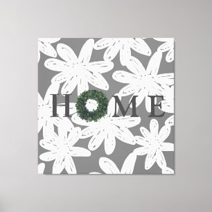 Lienzo Tipografía floral "HOME" para granjeros negros y b