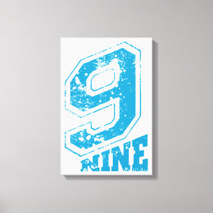 Lienzo Tipografía Retro minimalista Número Azul Nueve