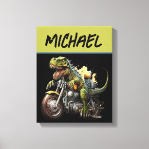 Lienzo Tirannosauro Rex Dinosaurio en motocicleta