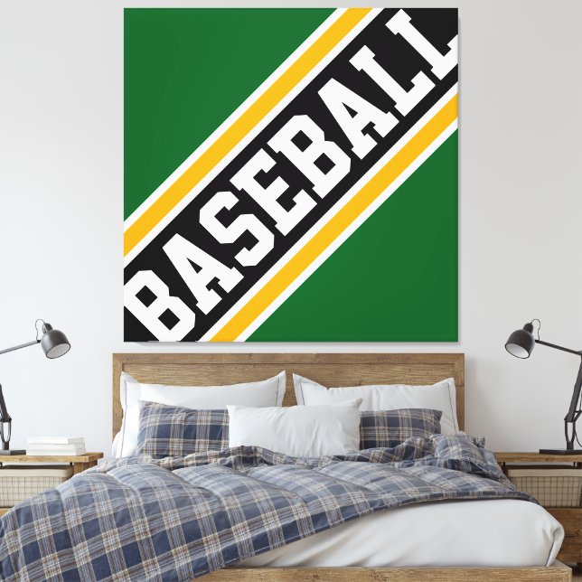 Lienzo Tiras dinámicas de béisbol verdes, negras y naranj (Insitu(Dormitorio))