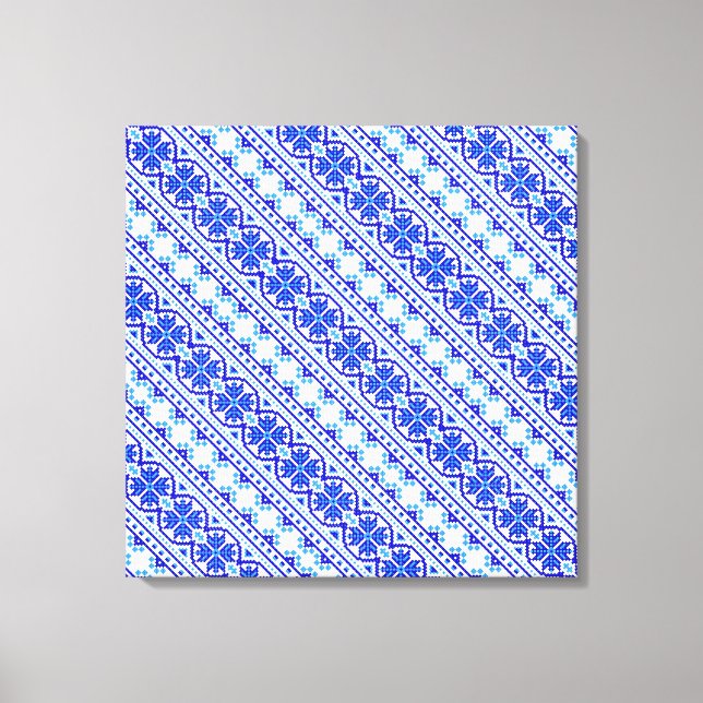 Lienzo Tiras ucranianas de color azul blanco (Anverso)
