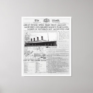 Lienzo TITANIC SINKS - Noticias de primera plana en todo