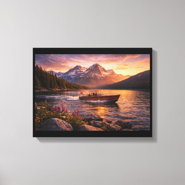 Lienzo Título  Atardecer en el lago de la montaña dorada  (Anverso)