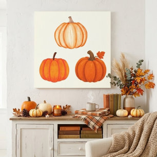 Lienzo Título del producto: Trio de Calabazas en Acuarela