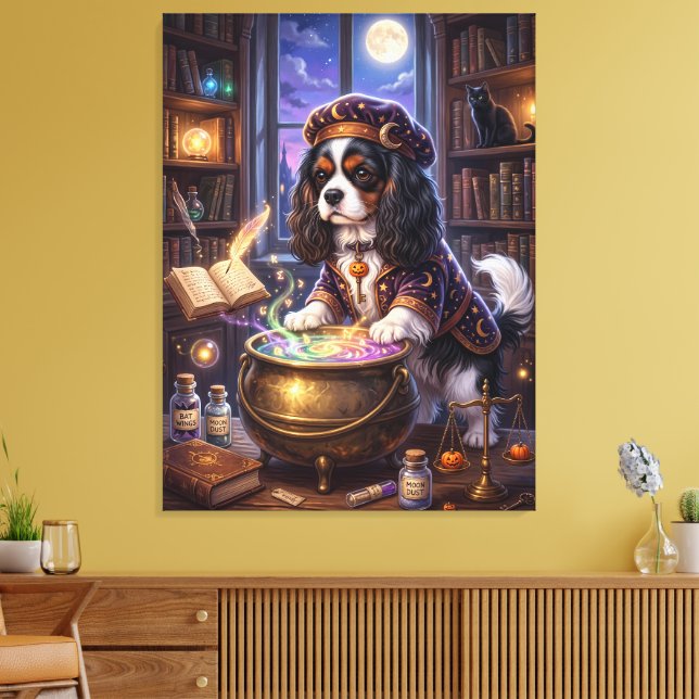 Lienzo Título: Perro Mago Cavalier King Charles Spaniel – (Insitu (Sala de estar))