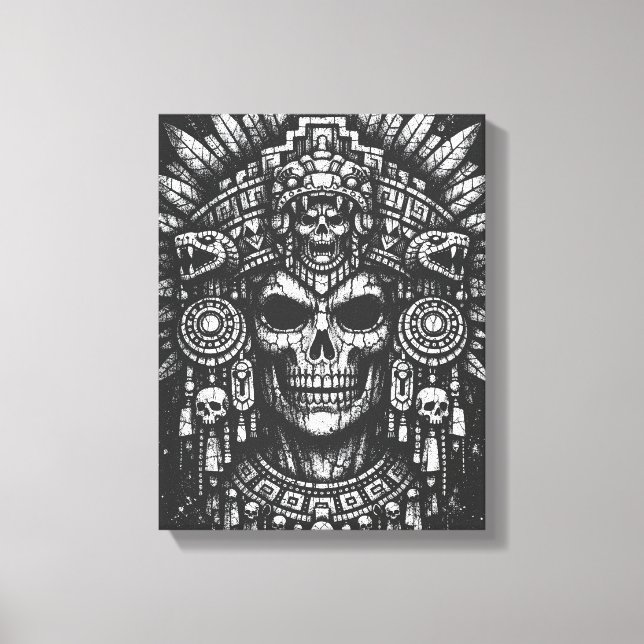 Lienzo Tocado de cráneo azteca de BurnsInHell (Anverso)