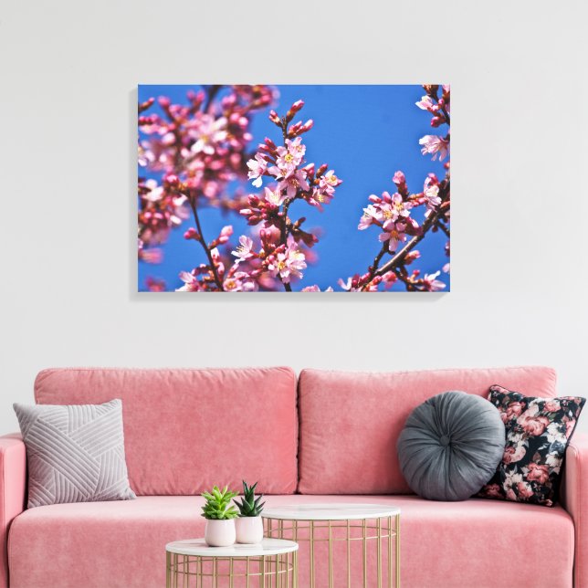 Lienzo Tocante florecimiento de cerezo azul japonés (Insitu (Sala de estar))