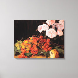 Lienzo Todavía la vida con Rosas, fresas y pan