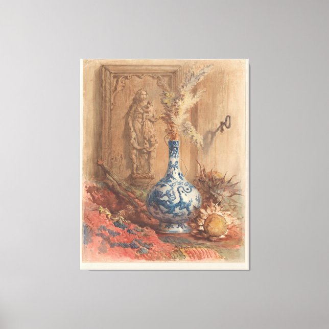 Lienzo Todavía la vida con un jarrón chino y girasol seco (Anverso)