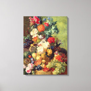 Lienzo Todavía vida con las flores y la fruta