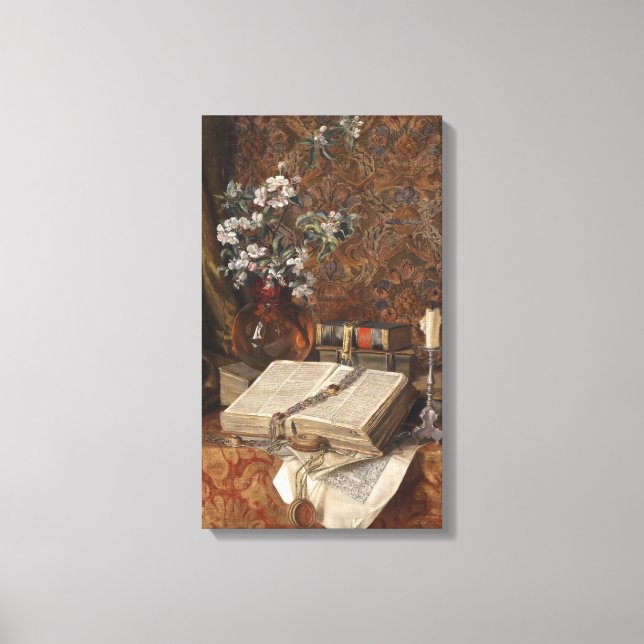 Lienzo Todavía vida con los folios y las flores de cerezo (Anverso)