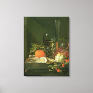 Lienzo Todavía vida de las ostras, uvas, pan