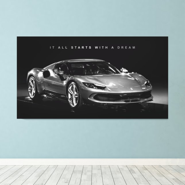 Lienzo Todo Comienza Con Un Sueño | Auto de lujo motivado (Insitu (piso de madera))