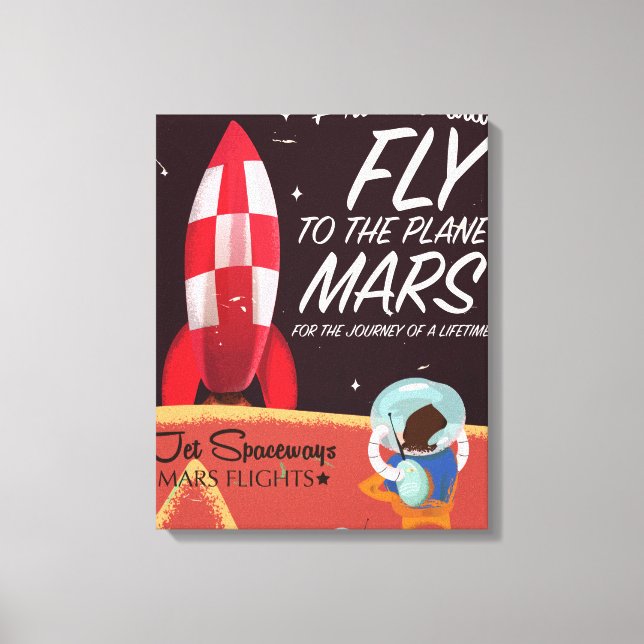 Lienzo ¡Todos a bordo! Cartel vintage de vuelo a Marte (Anverso)