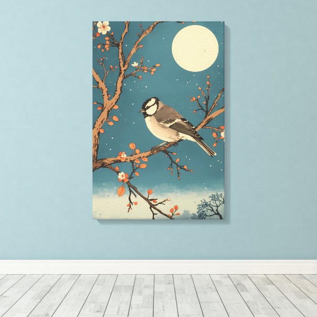 Lienzo Toile Moonlit Bird on Blossom Branch (Insitu (piso de madera))