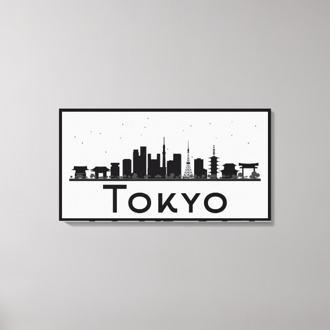 Lienzo Tokio, Japón | Línea aérea de la ciudad blanca y n (Anverso)