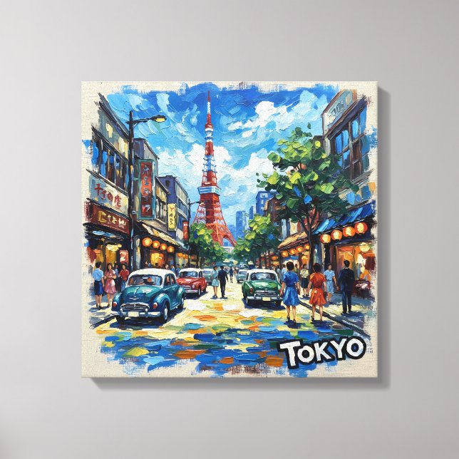 Lienzo Tokyo Japan Tower Street Scene Stretched Canvas (Anverso)