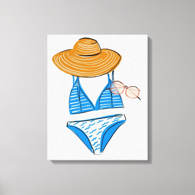 Lienzo Tome el sol con traje de baño azul (Anverso)