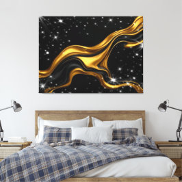 Lienzo Torbellino Opulento Líquido Oro Negro Monocromo Ac