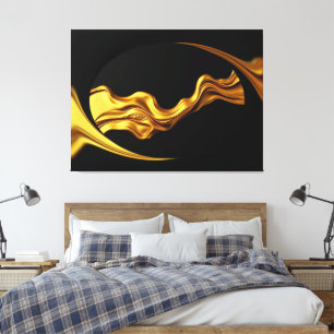 Lienzo Torbellino Opulento Líquido Oro Negro Monocromo Ac