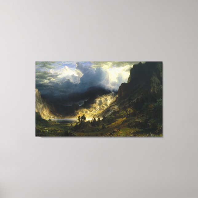 Lienzo Tormenta en el Bierstadt de las Montañas Rocosas (Anverso)