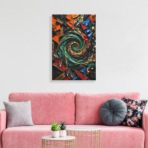 Lienzo Tornado de Sol Cubista Negro Naranja Dorado - Vert