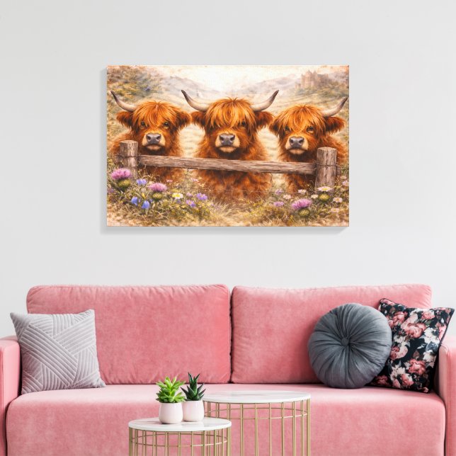Lienzo Toro de las Tierras Altas - Animales Acuarela (Insitu (Sala de estar))