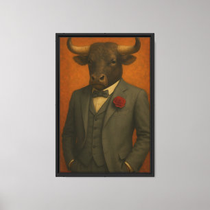 Lienzo Toro en Tuxedo con Rosa enmarcado de tela mural