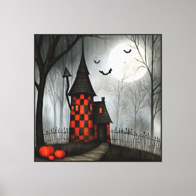 Lienzo Torre de Halloween de ajedrez gótico (Anverso)