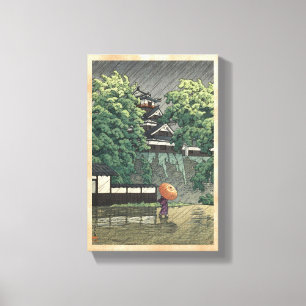 Lienzo Torre de Udo, castillo de Kumamoto en la lluvia