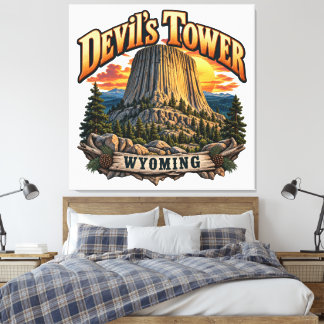 Lienzo Torre del Diablo Wyoming Gráfico de puesta de sol