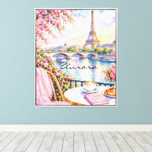 Lienzo Torre Eiffel acuarela París floral rosa francés