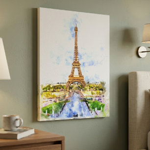 Lienzo Torre Eiffel al atardecer París acuarela francesa