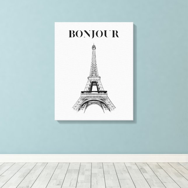 Lienzo Torre Eiffel Bonjour - Moda parisina estirada (Insitu (piso de madera))