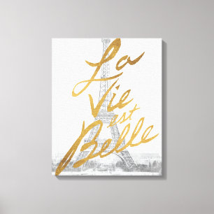 Lienzo Torre Eiffel con escritura de oro