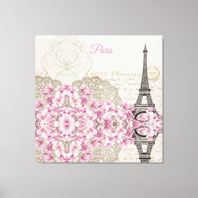 Lienzo Torre Eiffel, Magnolia Rosa de París (Anverso)