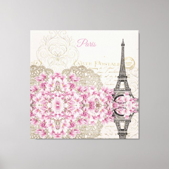 Lienzo Torre Eiffel, Magnolia Rosa de París (Anverso)