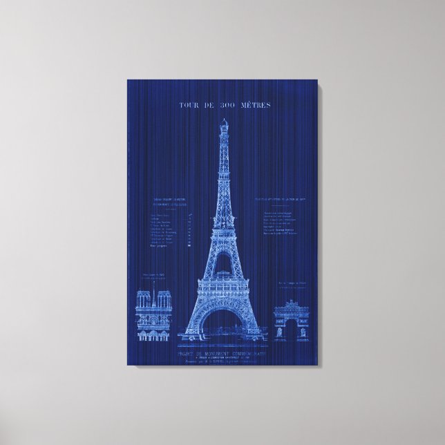 Lienzo Torre Eiffel París FRANCIA Plan de Construcción (Anverso)